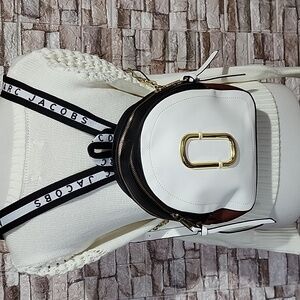 Marc Jacobs White and Black Logo Strap Mini Backpack